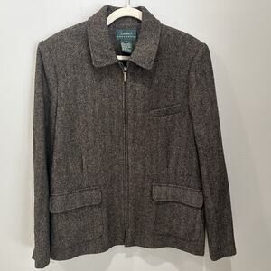 Ralph Lauren 100% Wool Herringbone Zip Up Jacket Chestnut Brown Size 16 NWT